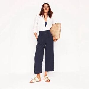 NWOT Boden Women's Cropped Double Cloth Wide Leg Pants, Navy, Size 10